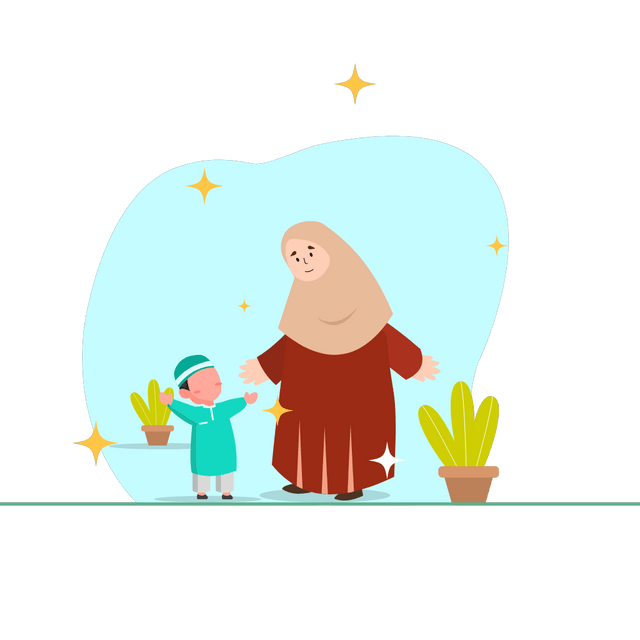 Muslim mother loving boy