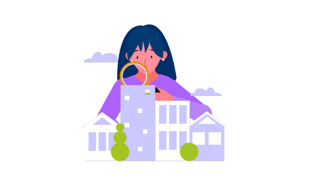 Woman with magnifyer observing a property