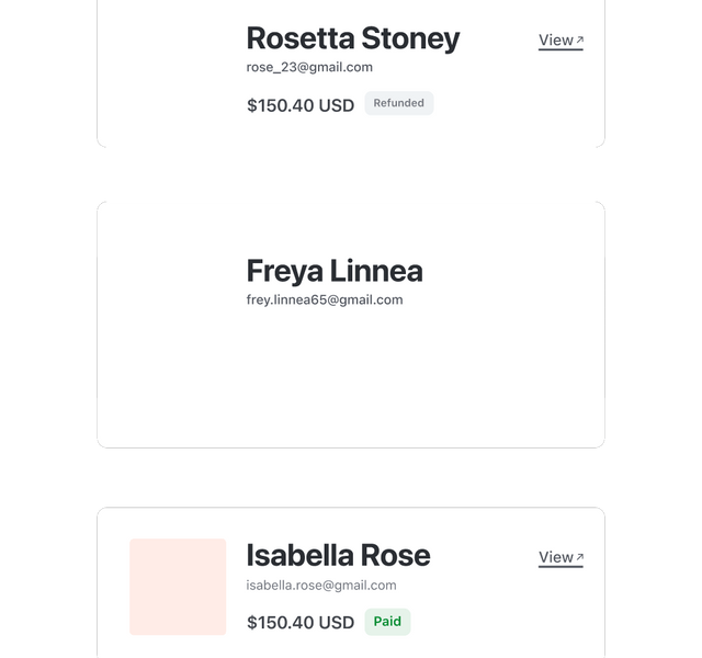 Transactions Details UI Snippet