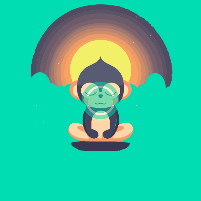Monkey meditation Lottie JSON animation