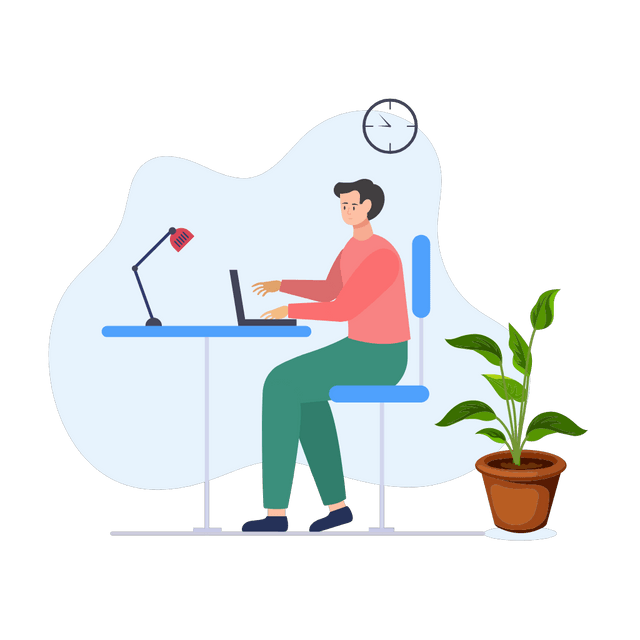 Boy working on laptop lottie animation