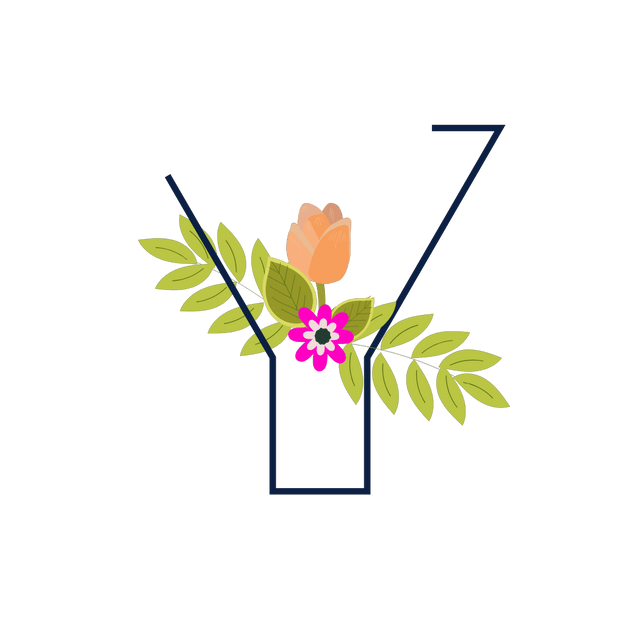 Y Flower alphabet Lottie JSON animation