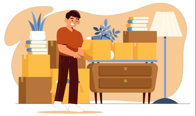 House Moving Man Carrying Boxes
