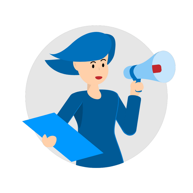 a women holding megaphone whit a blue dress