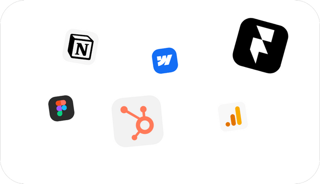 Logo Figma, Webflow, Framer, Hubspot, GA4, Notion animate