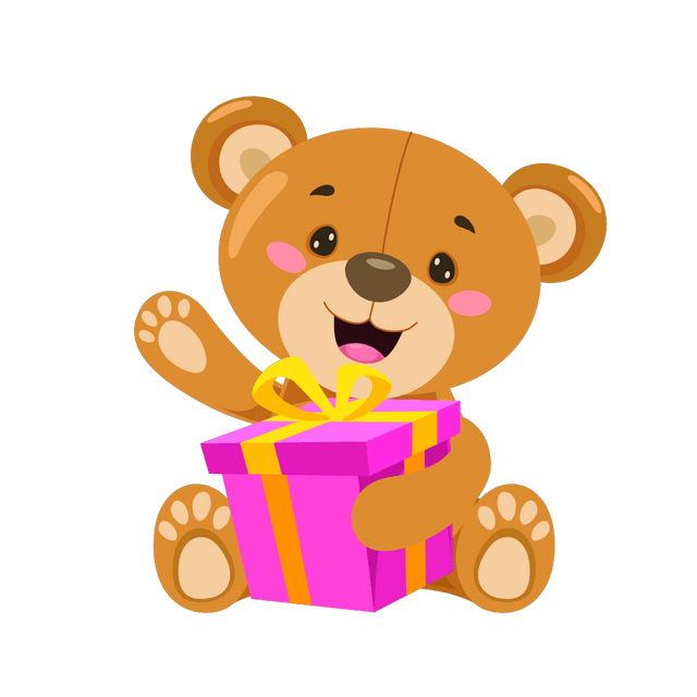 Cute teddy bear with a gift