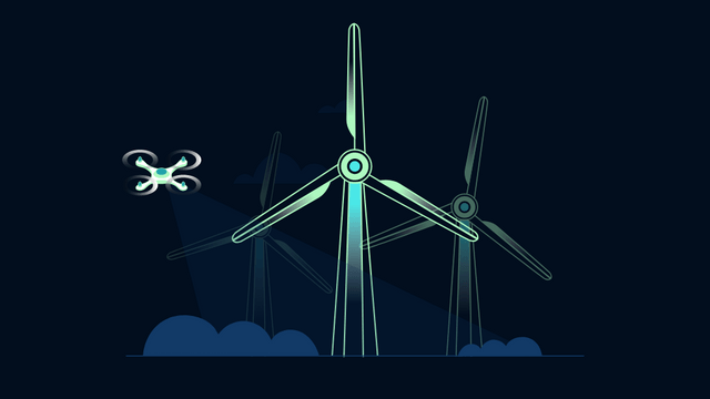 Drone scanning wind turbine