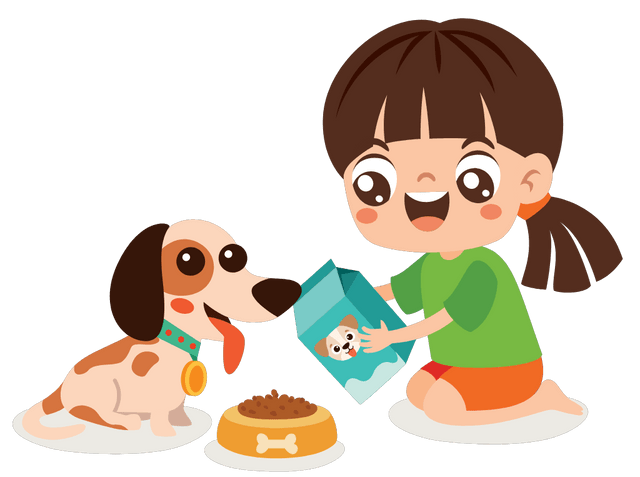 Cartoon Kid Playing With Dog