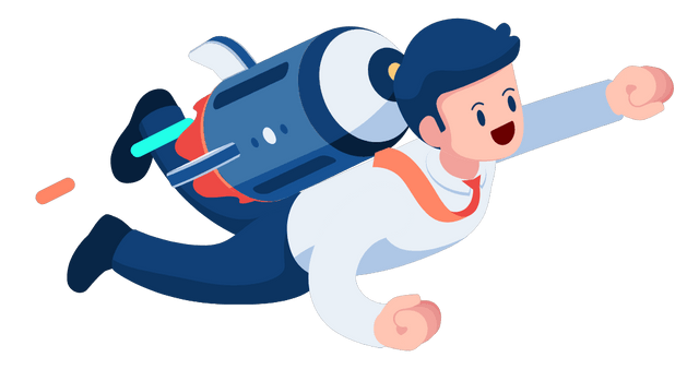 Businessman flies up with rocket