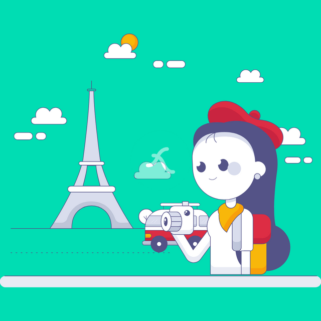 Travelling paris Lottie JSON animation