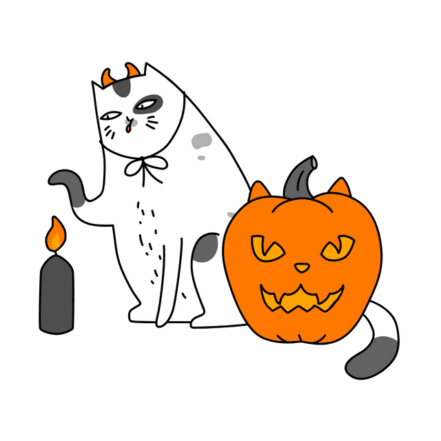 Realistic cute Halloween pumpkin with cat