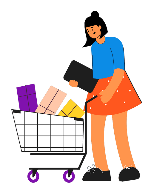 A girl carrying a shopping trolley