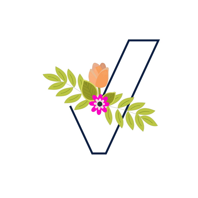 V Flower alphabet Lottie JSON animation