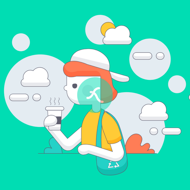 Walking with coffee Lottie JSON animation