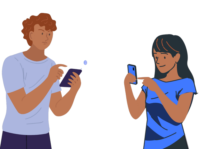 2 people doing p2p transactions with phones