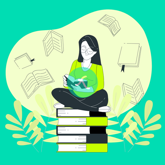 Girl reading book Lottie JSON animation